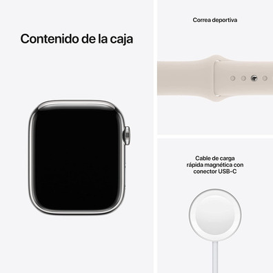 Apple Watch Series 7 GPS/Cellular 45 mm Caja de Acero Correa Deportiva Blanco Estrella