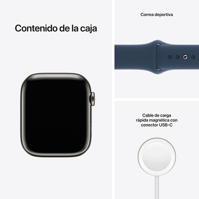 Apple Watch Series 7 GPS/Cellular 45 mm Caja de Acero Grafito/Correa deportiva Azul abismo