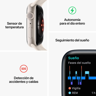 Apple Watch Series 8 GPS 45mm Plata/Correa Blanco