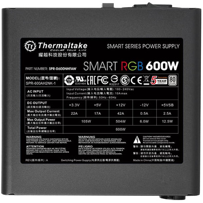 Fuente de alimentación Thermaltake Smart RGB ATX 600W