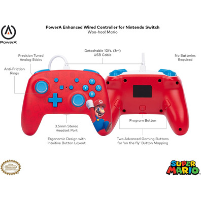 Power A Enhanced Wired Controller Woo-Hoo! Mario (Rot)